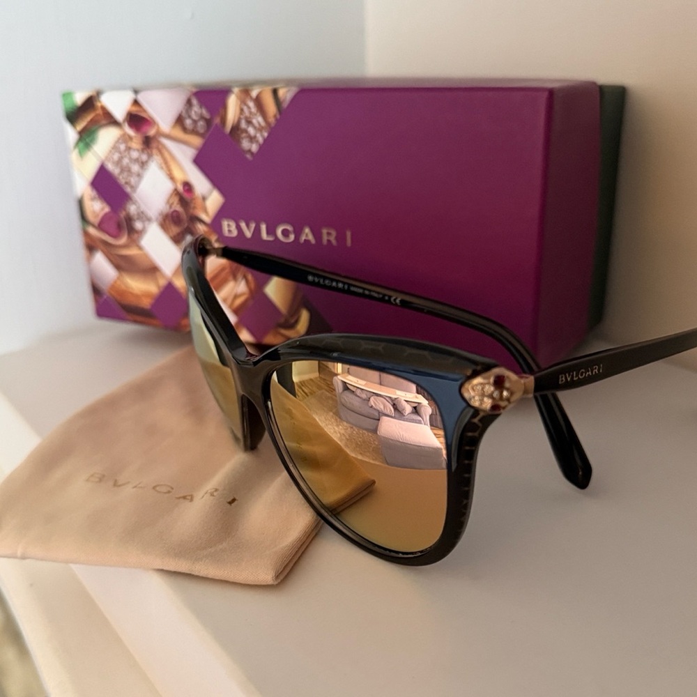 Bvlgari Black Sunglasses with Gold Accents